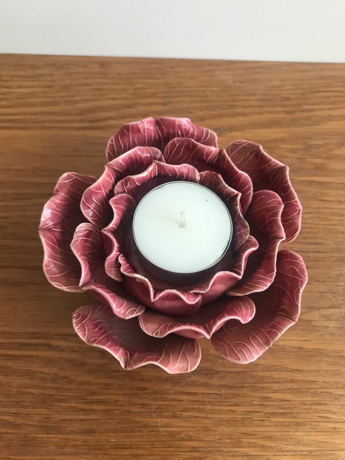Vintage barbotine candle holder rare rose shape