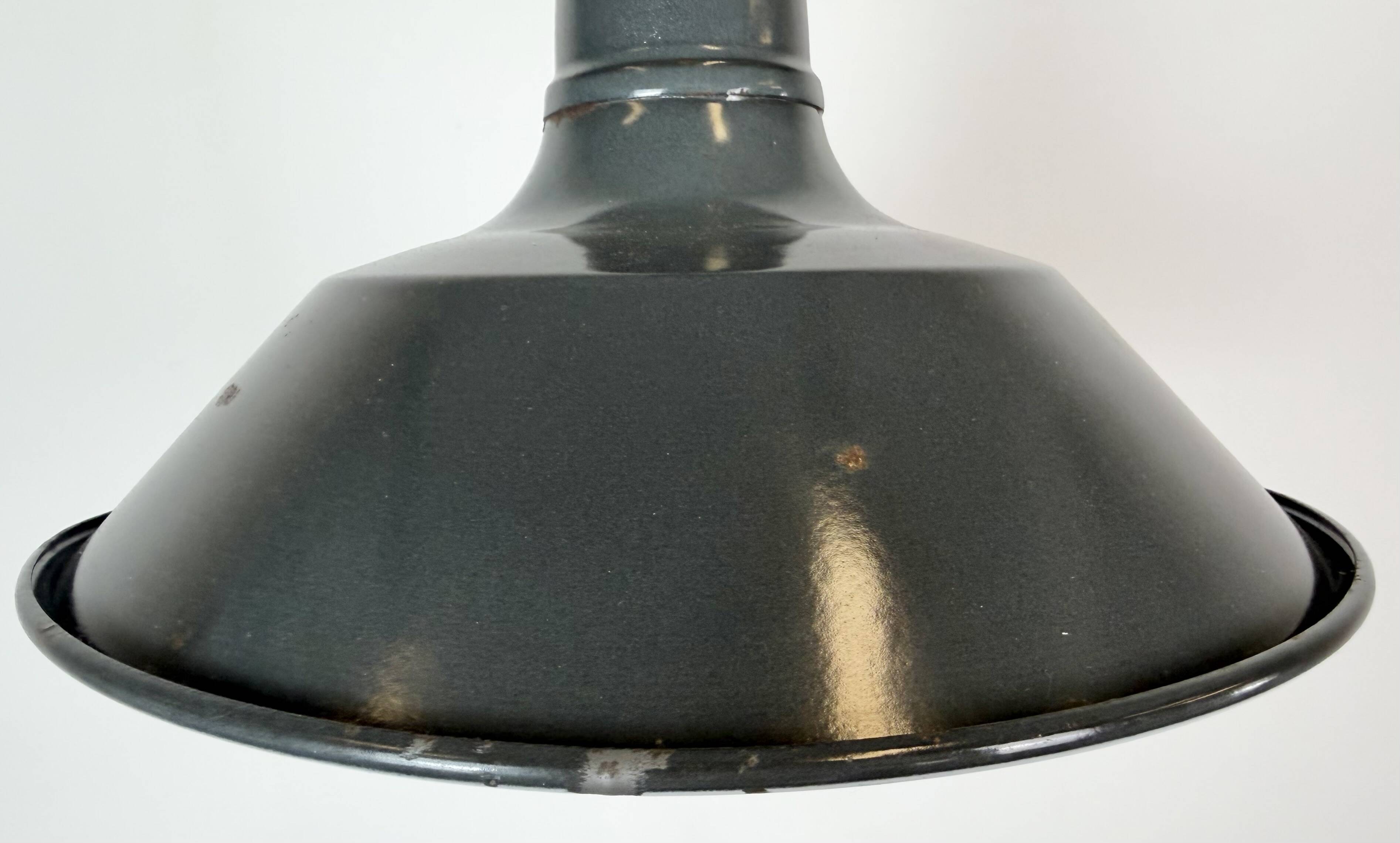 Industrial French Black Enamel Factory Pendant Lamp, 1960s