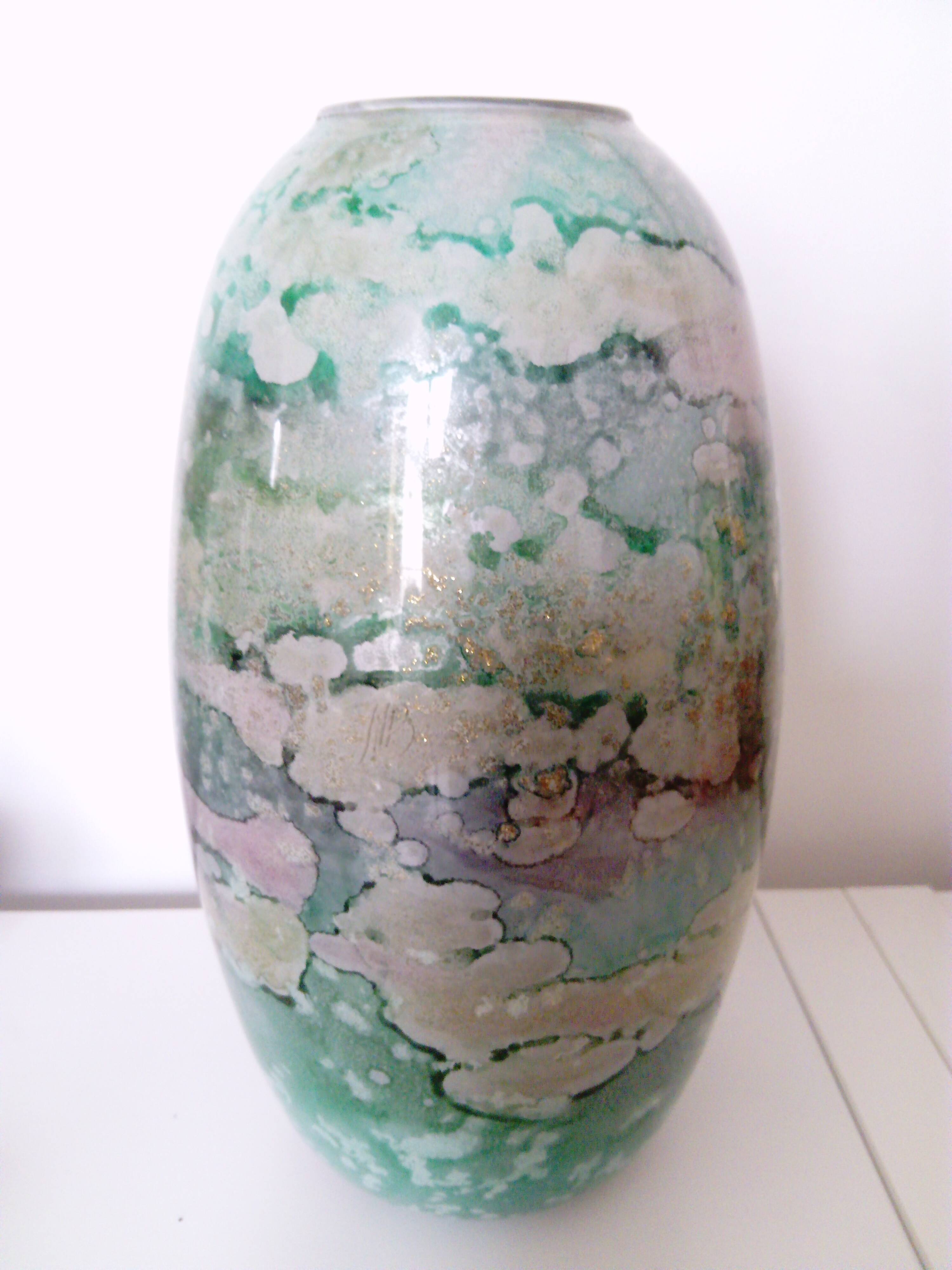 Large lacquered glass vase signed Jean-Noêl Bouillet