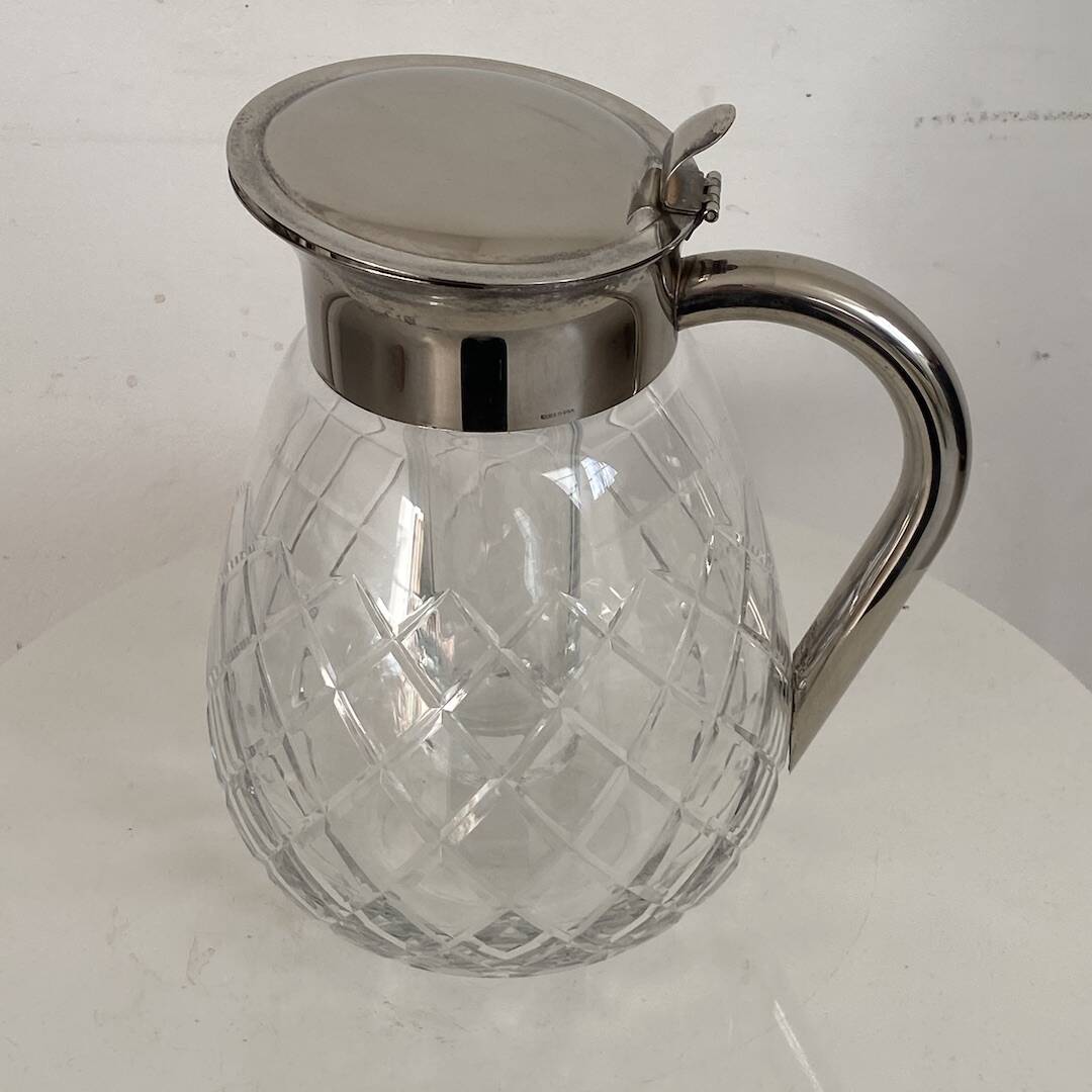 Cut glass and silver-plated metal ice carafe