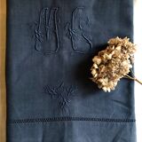 Drap ancien en pur lin lavé teinté en bleu nocturne