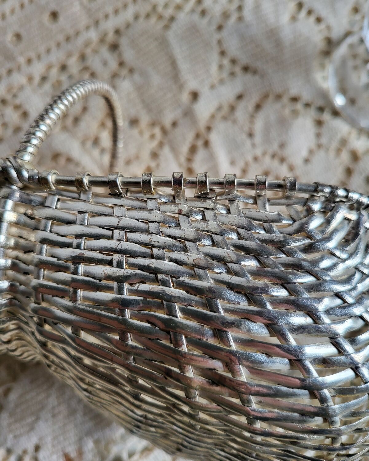 Woven silver-plated metal basket