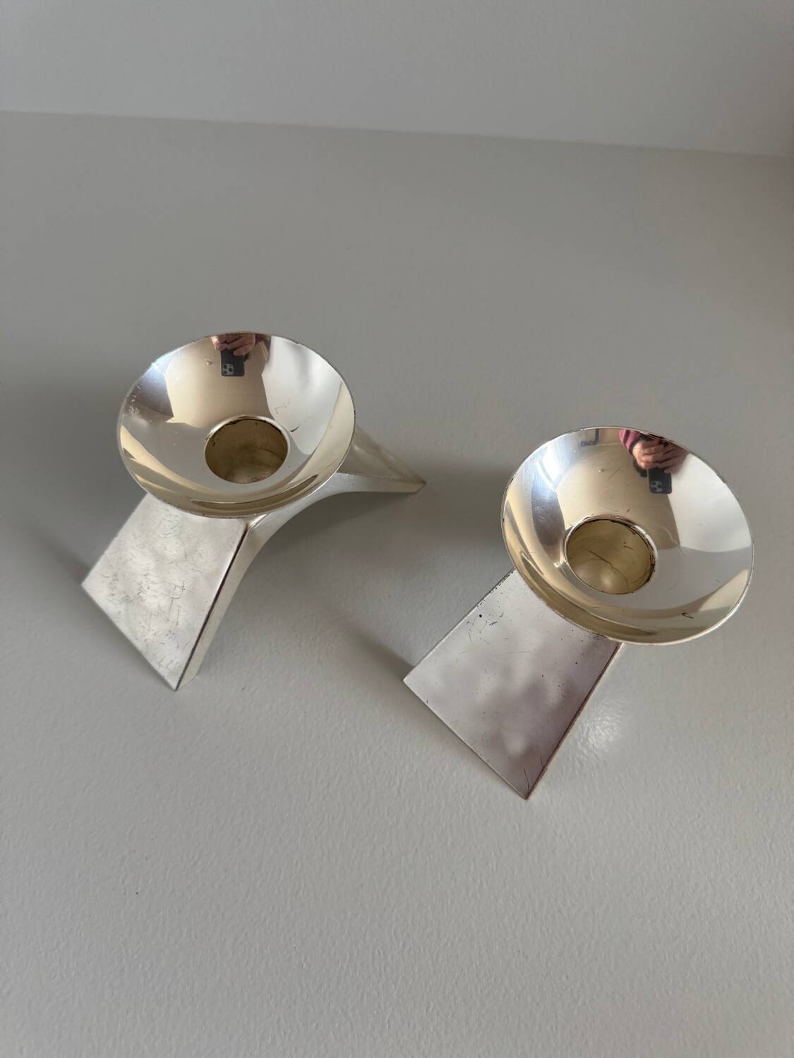 Vintage Modernist Pair Of WMF Ikora Silver Plated Candle Holders