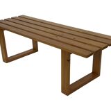 Vintage Scandinavian modern pinewood slatted bench from the 1960's