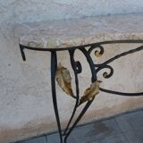 Art Deco wrought iron console with marble