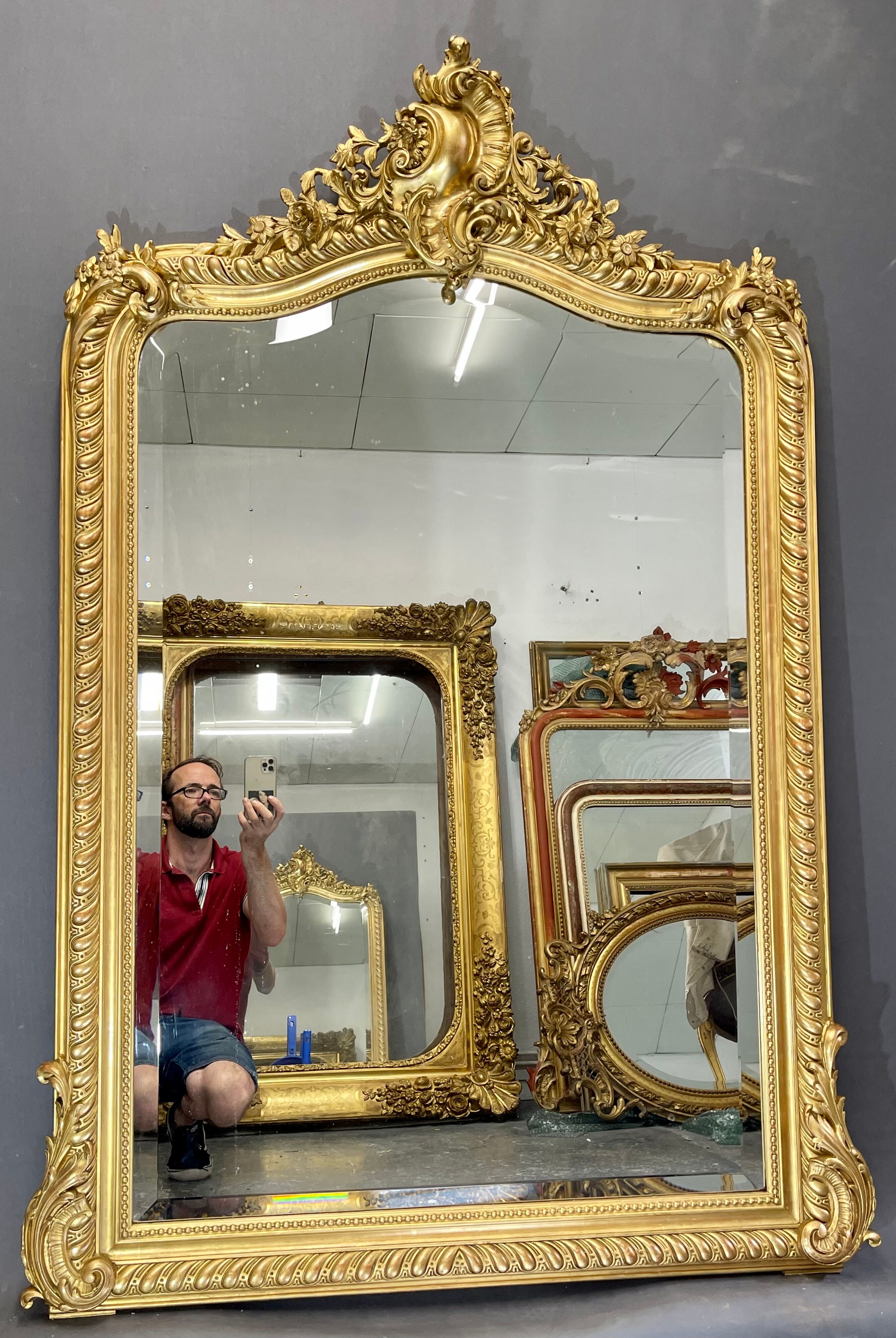 Miroir 156x106 ancien XIXè,dorure à la feuille d’or