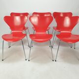Set of 6 chairs "model 7" Arne Jacobsen for Fritz Hansen, Denmark, 1991