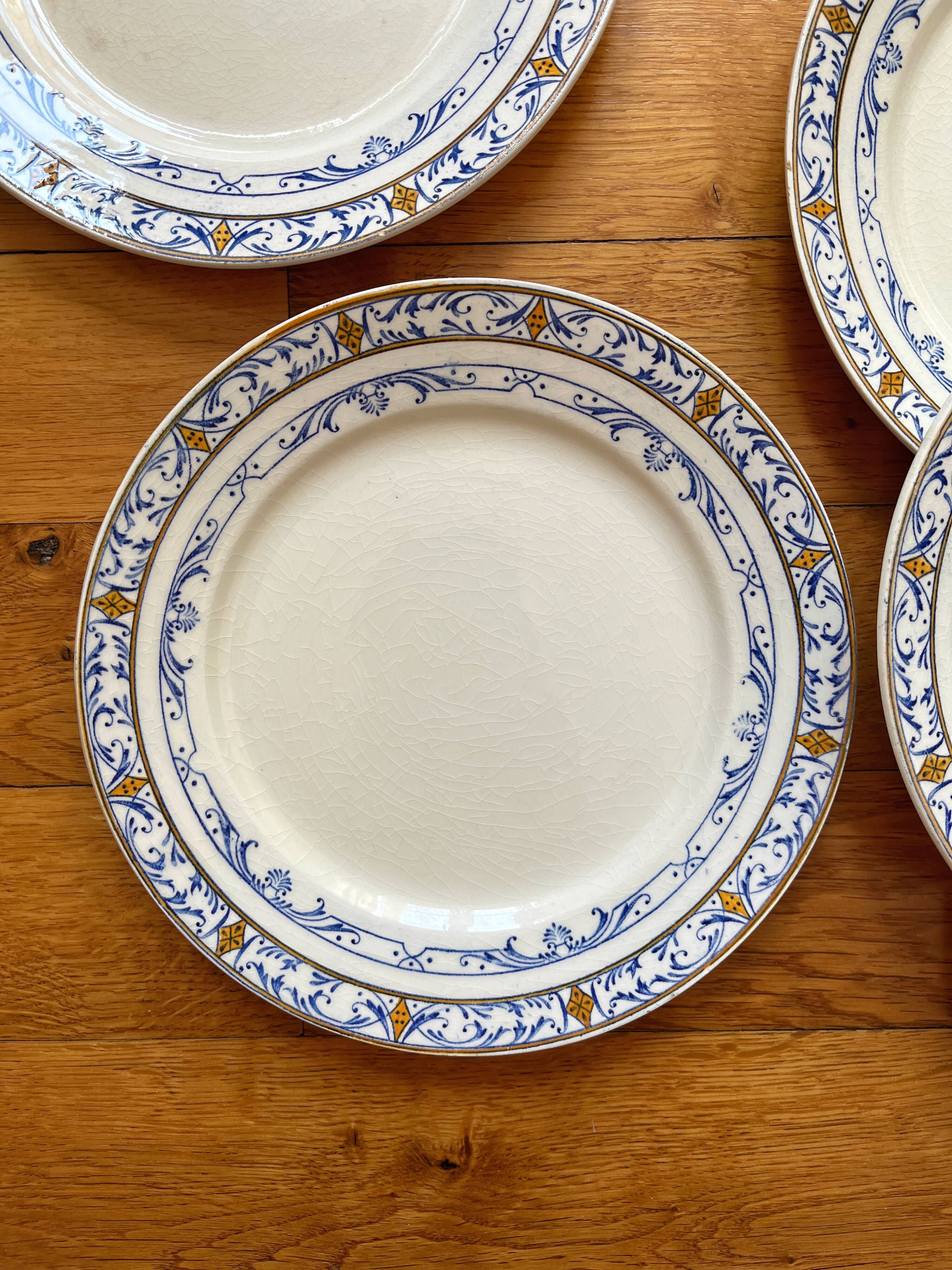 5 iron clay dessert plates Colbert, Creil and Montereau