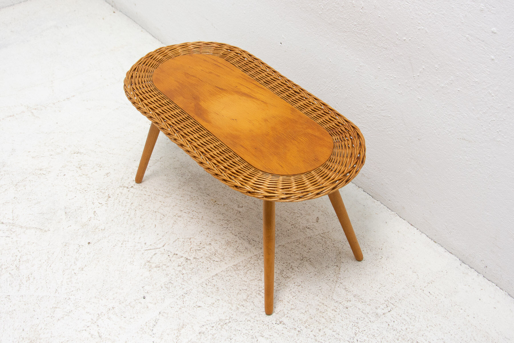 Mid century rattan stool by Jan Kalous for ÚLUV, 1960´s, Czechoslovakia