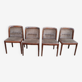 Set of 4 Dining Room Chairs - Dark Wood - Fabric - Scandinavian