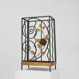 Art deco wrought iron umbrella stand with floral decoration, France ca. 1930