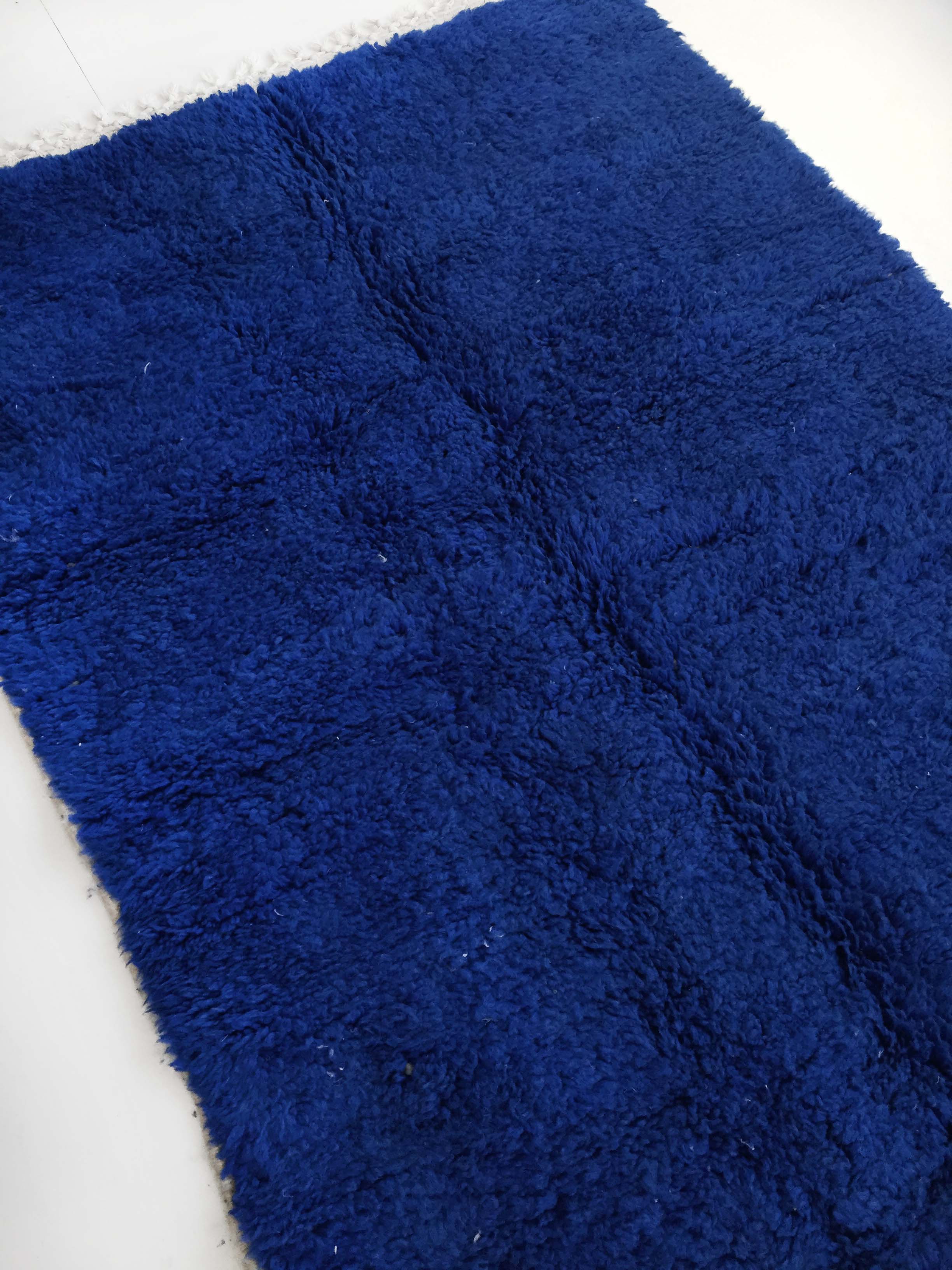 Moroccan Berber carpet beni ouarain uni blue majorelle 242x148cm