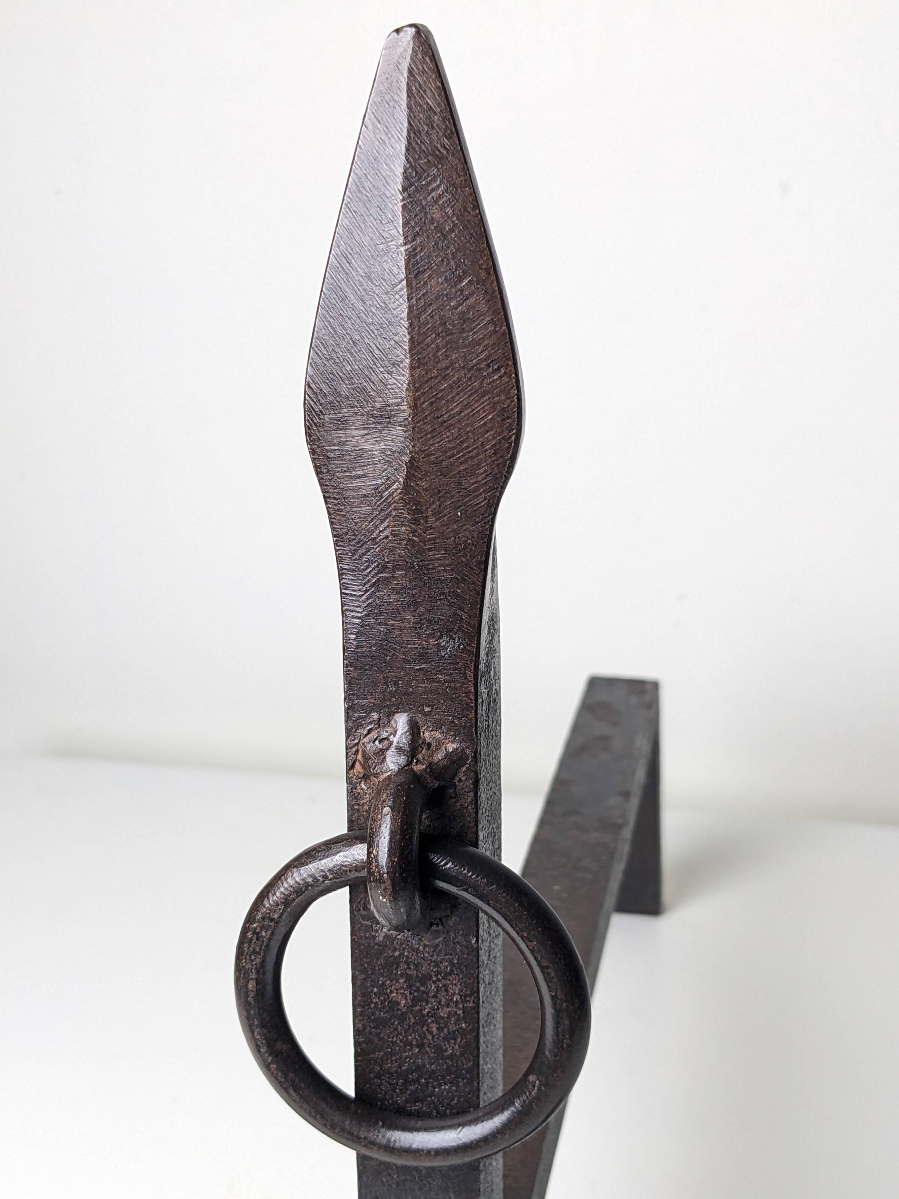 Pair of modernist wrought iron andirons - 1950s