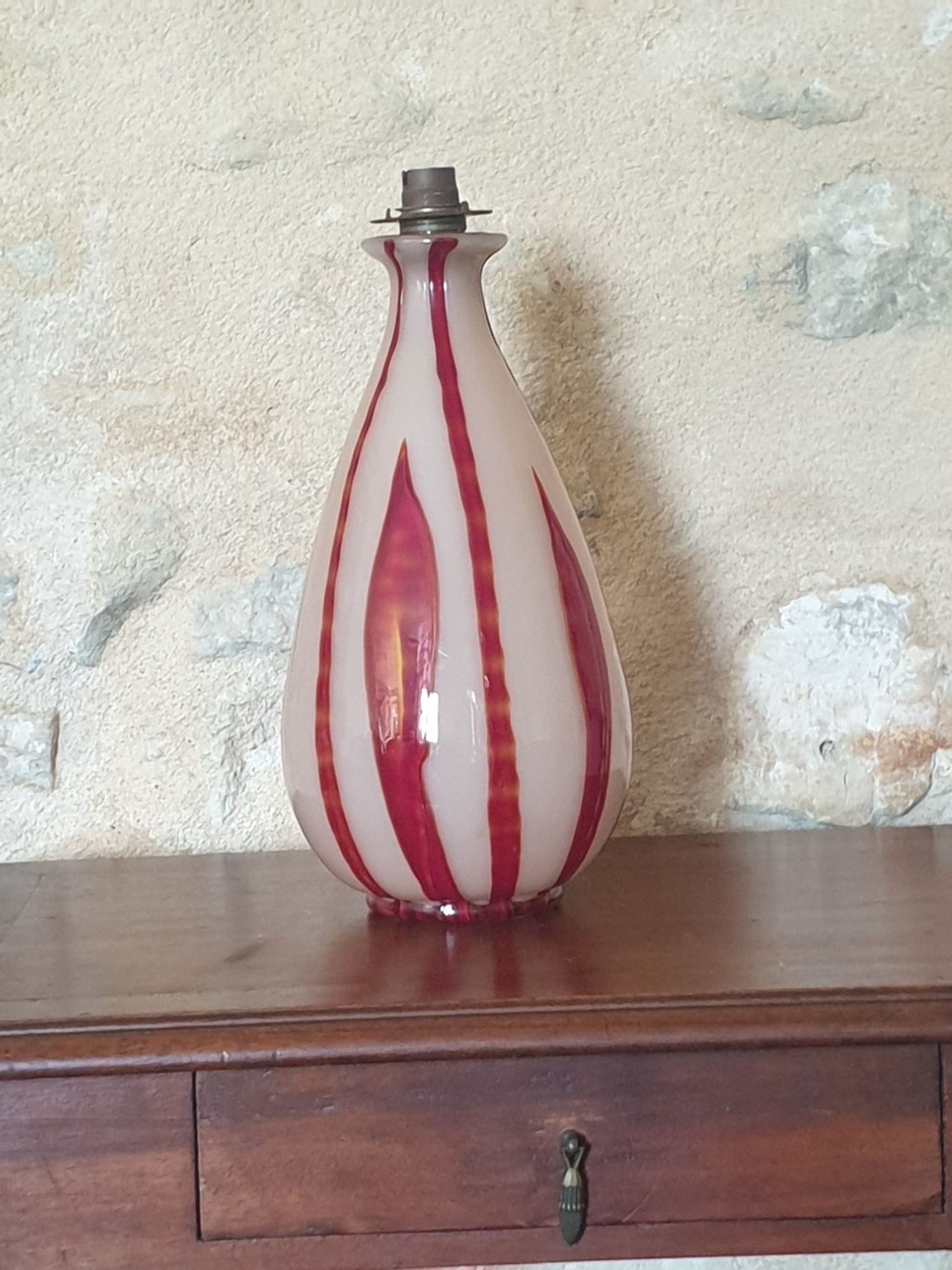 Pied de lampe ancien en verre soufflé
