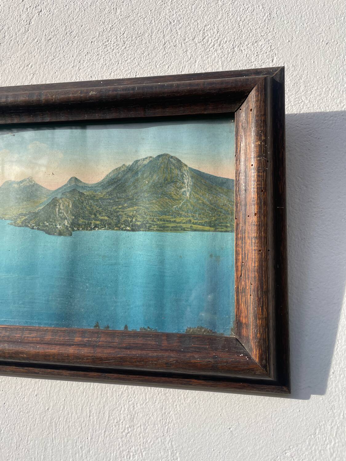 Vintage photographic print / Lake Annecy Alps / wooden frame