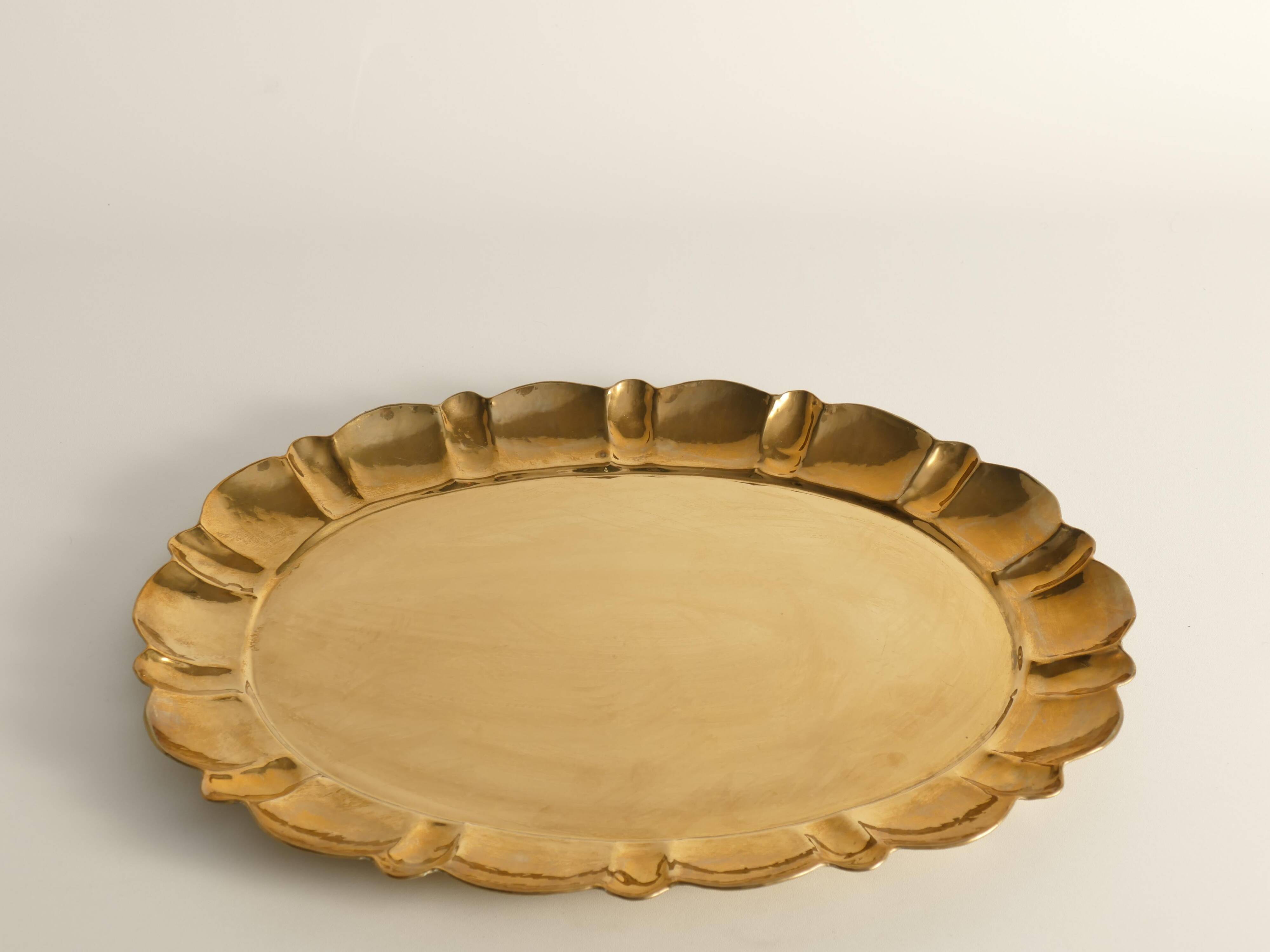 Hollywood Regency Large Oval Brass Tray by Firma Lars Holmström, Sweden 1940's