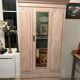 Antique English wardrobe in pale pink patina.