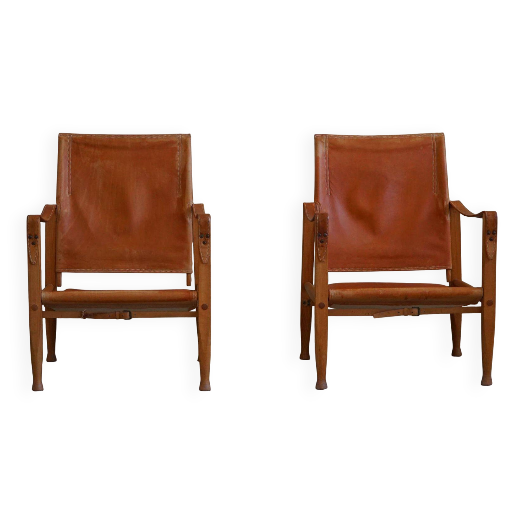 Kaare Klint, a pair of Safari chairs in ash and leather, Rud. Rasmussen, 1960s.