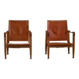 Kaare Klint, a pair of Safari chairs in ash and leather, Rud. Rasmussen, 1960s.