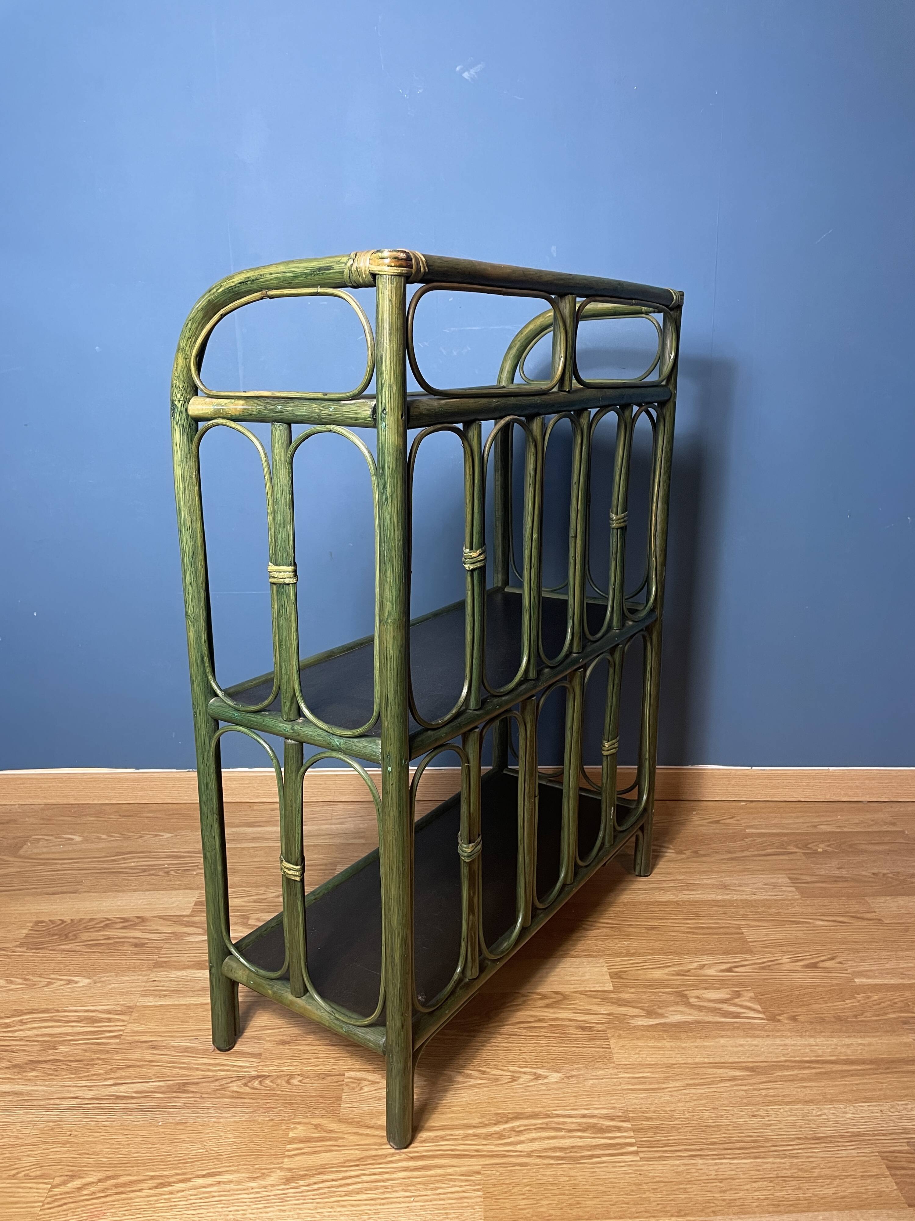 Vintage medium size green rattan shelf