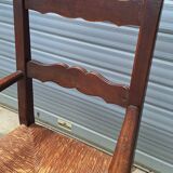 Pair of wooden and straw farmhouse armchairs