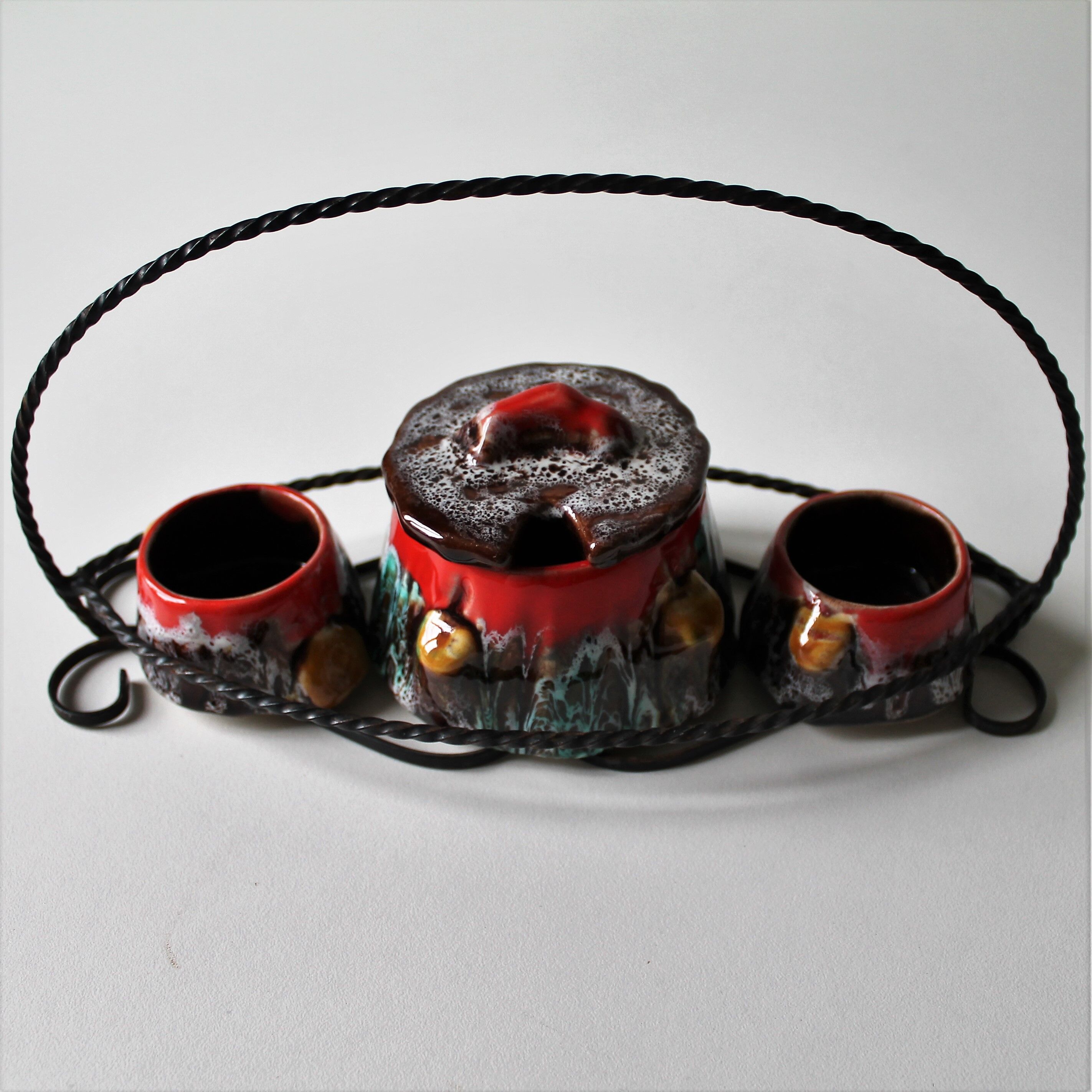 Mustard, salt shaker & ceramic pepper shaker 'San Marino Italy'