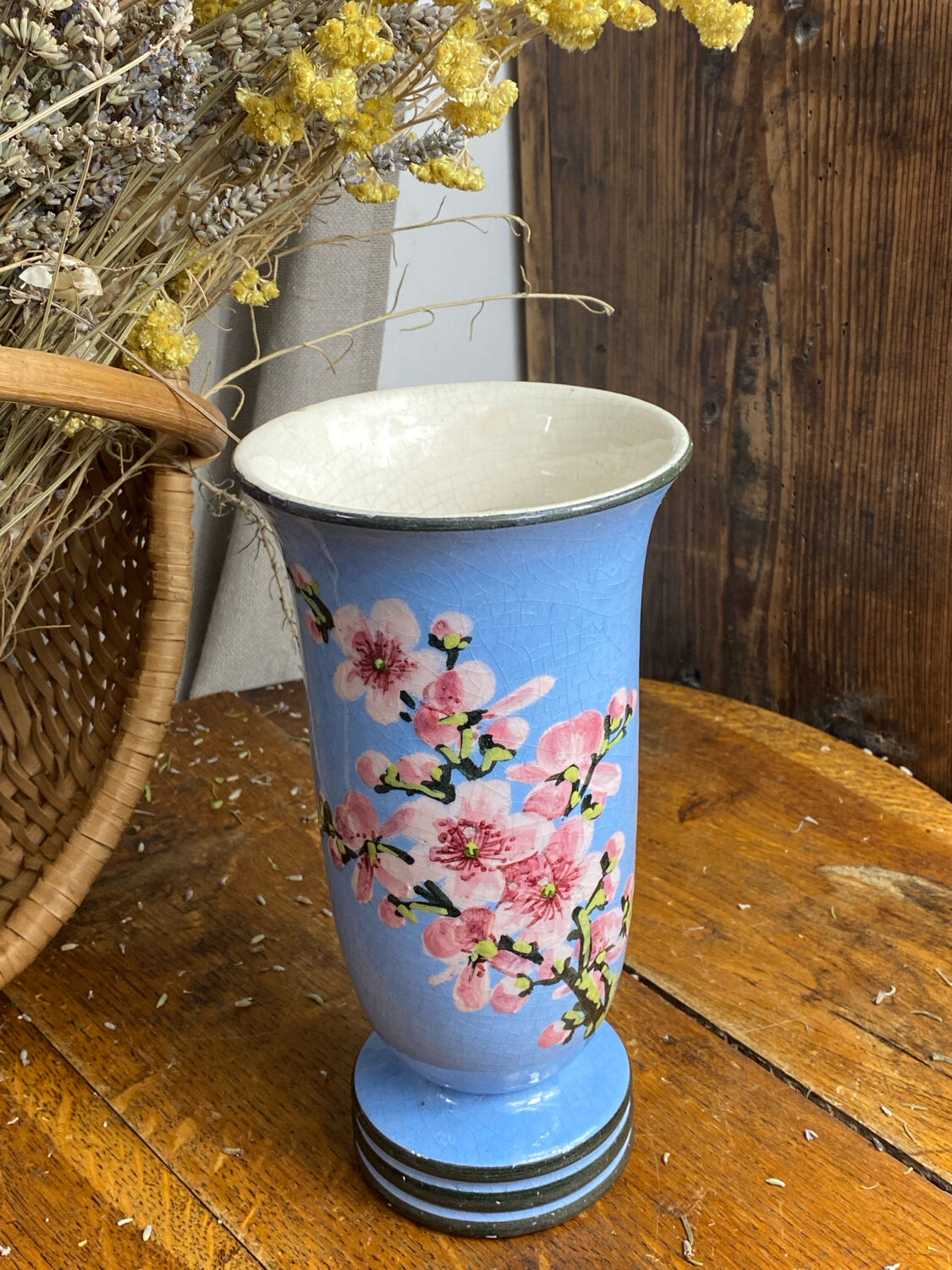 Ceramic vase, cherry blossom decoration, Pardi Vallauris