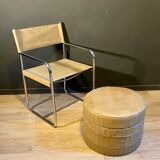 Coffre en cuir couleur mastic 1970