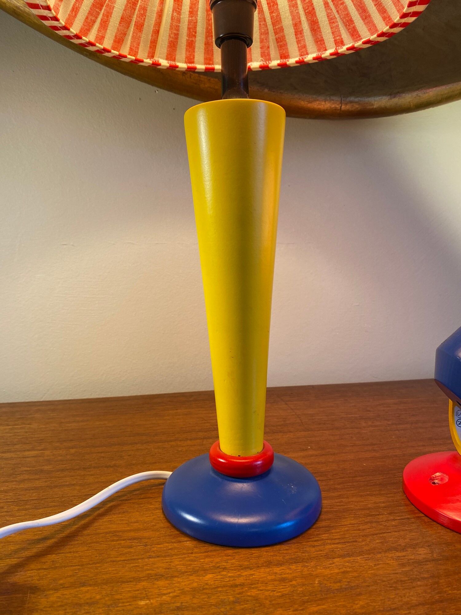 Wood and fabric lamp and wall light set