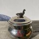 Silver-plated metal box or sugar bowl with ducks