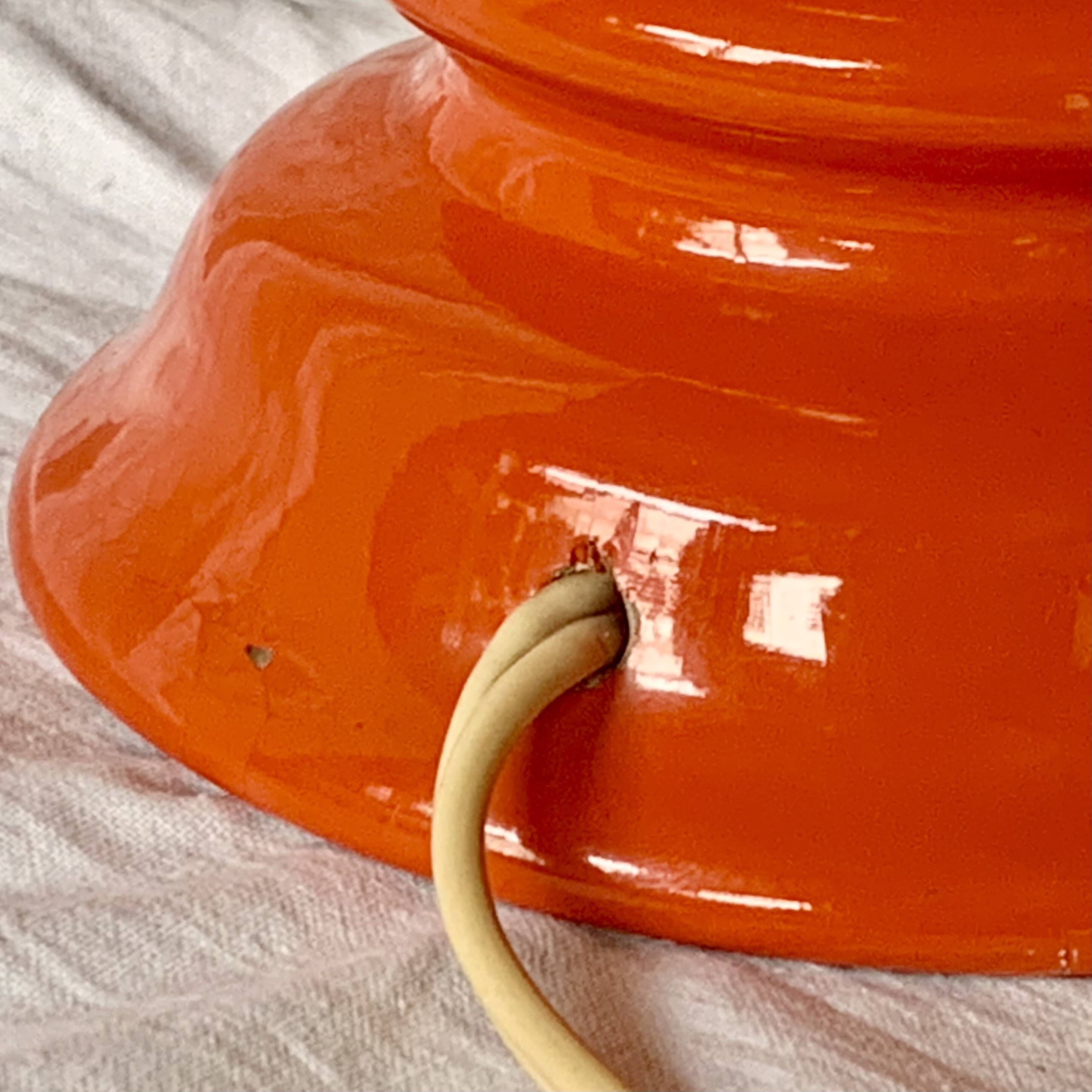 Large vintage lamp base in orange lacquered wood