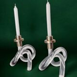 Pair of pretzel candlesticks by Dorothy Thorpe, Lucite and gilt brass, 1970s