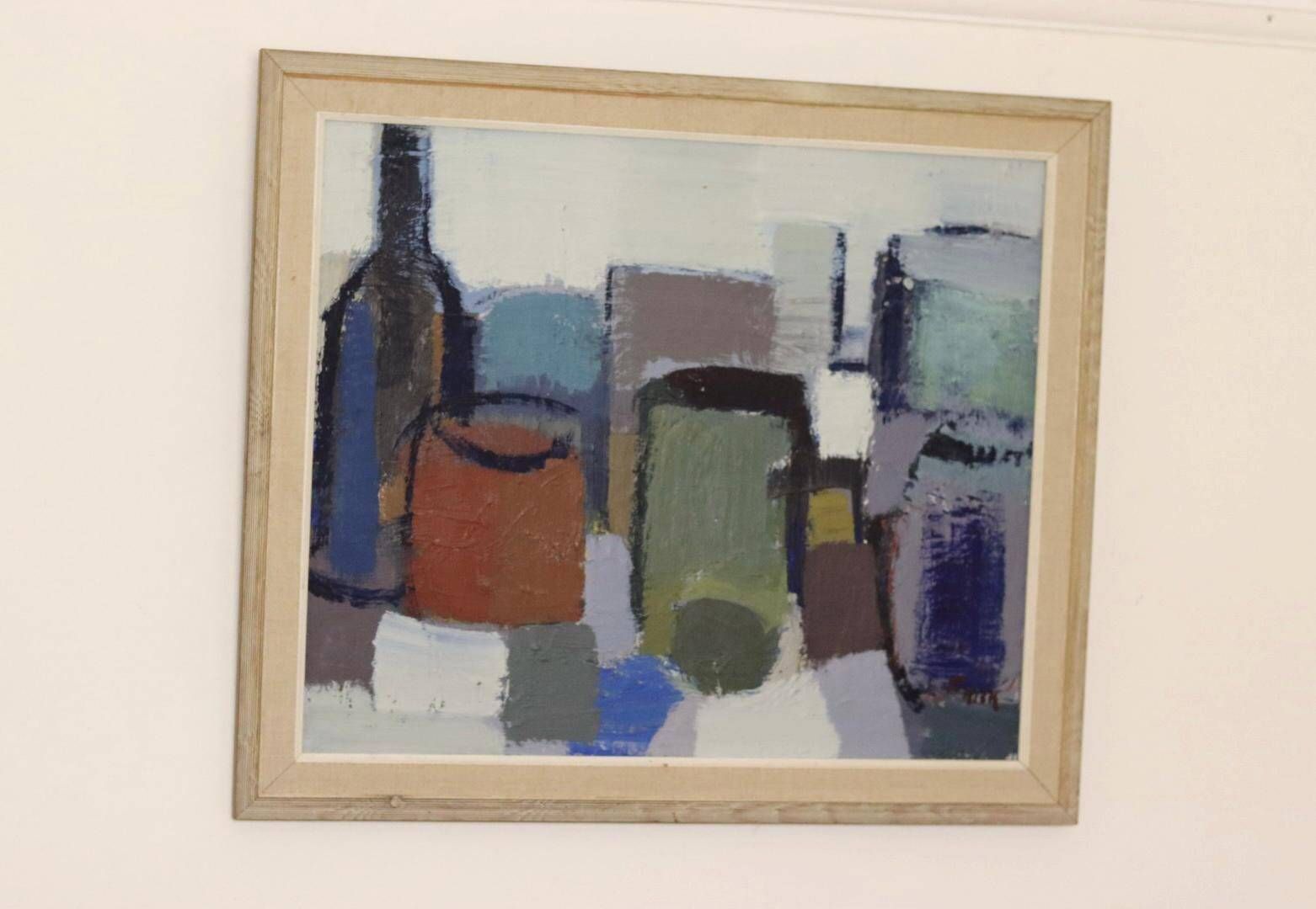 Mid-century original swedish oil on canvas "still life" by gösta falck