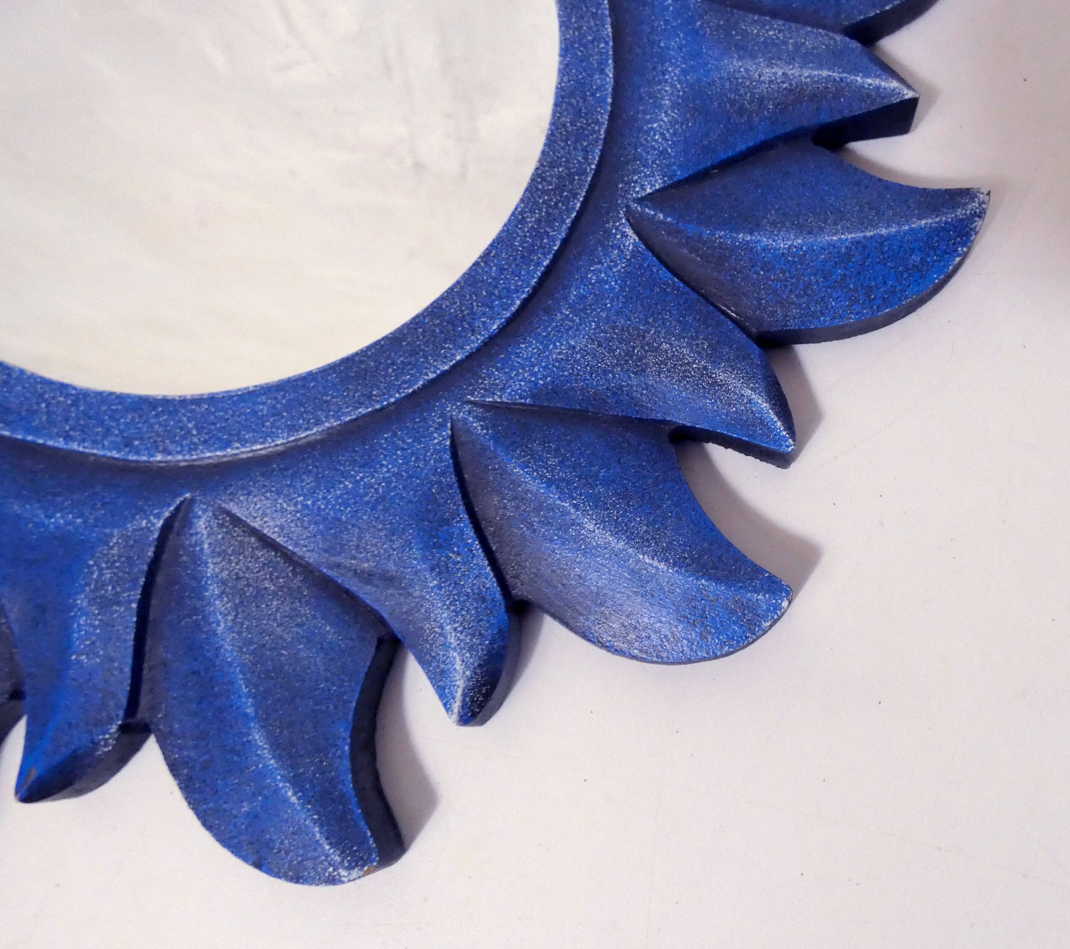 Miroir soleil bleu en bois sculpté vintage