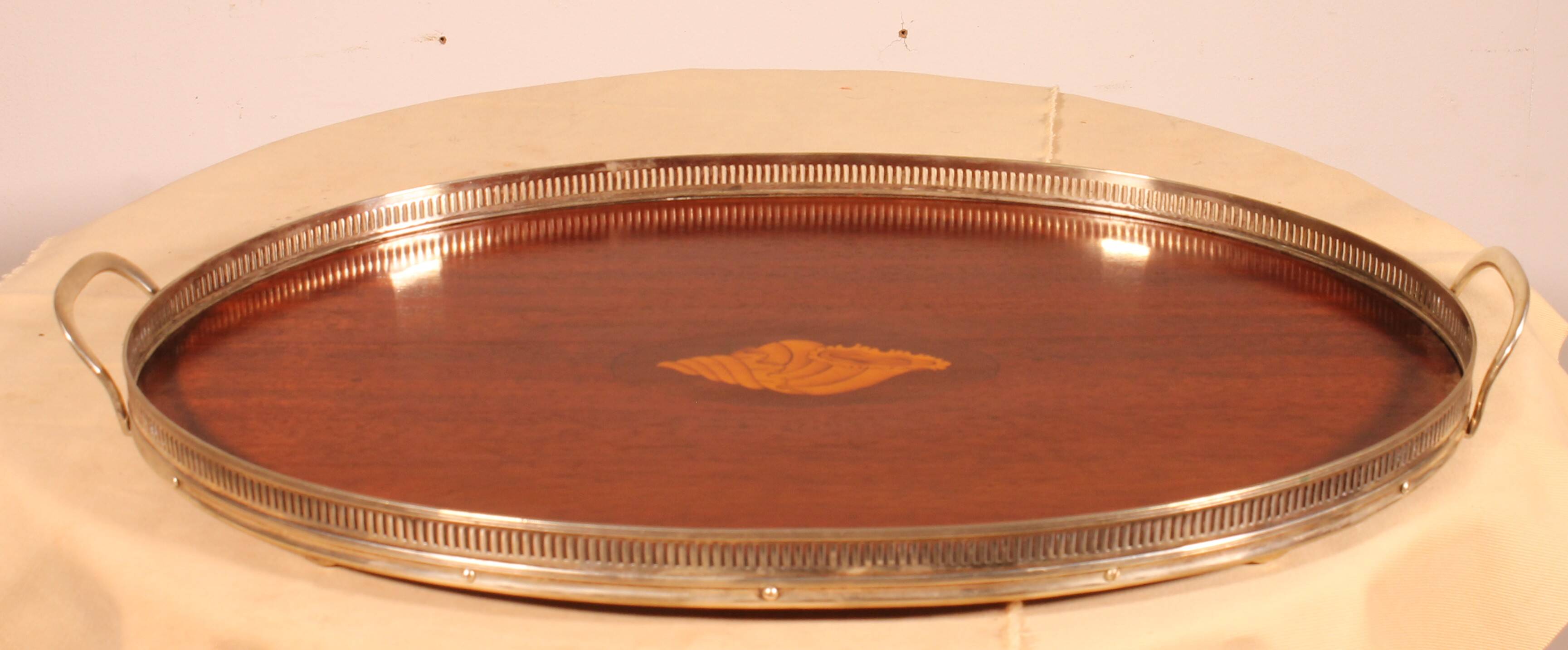 19th century silver-plated metal and mahogany tray