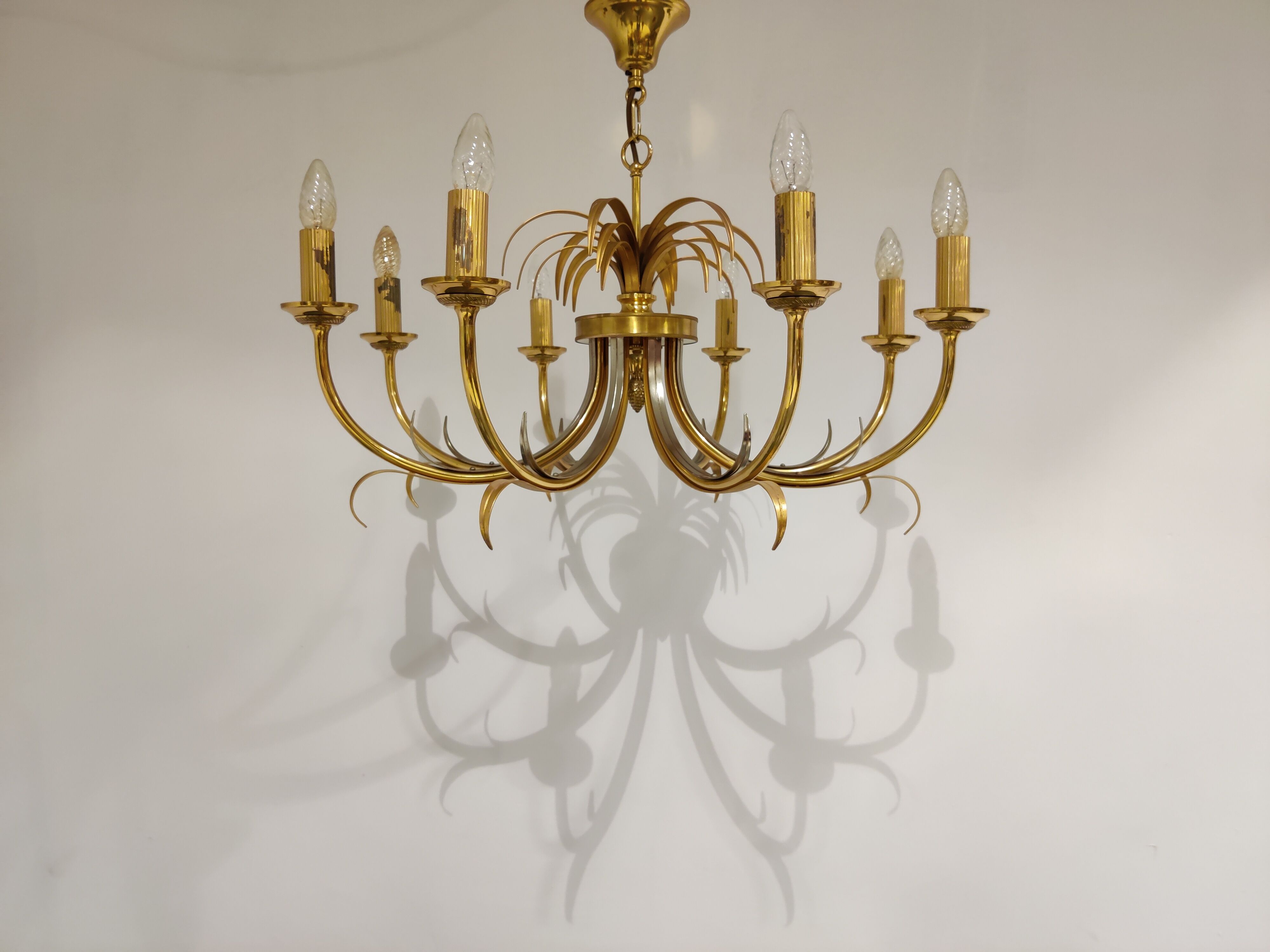Brass and chrome pineapple chandelier, 1970s