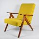 Fauteuil vintage original restauré des années 60, jaune, teck