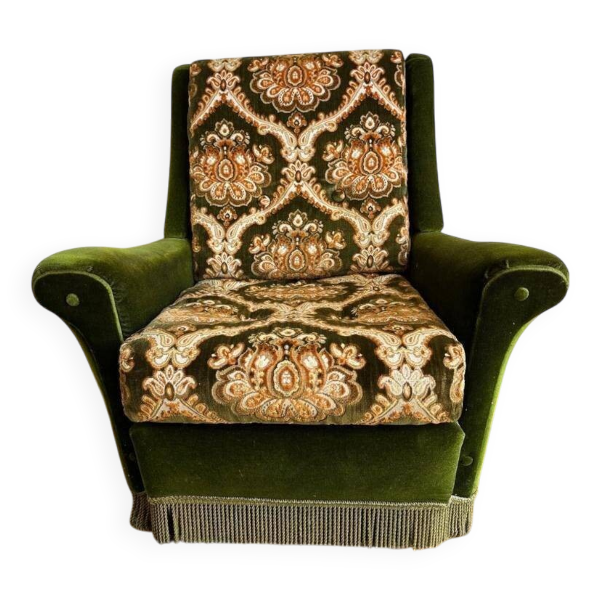Fauteuil vintage vert mousse / une place