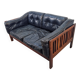 Mid-Century Modern Scandinavian Monte Carlo Sofa in Black Leather and Wood by Ingvar Stockum, 1965