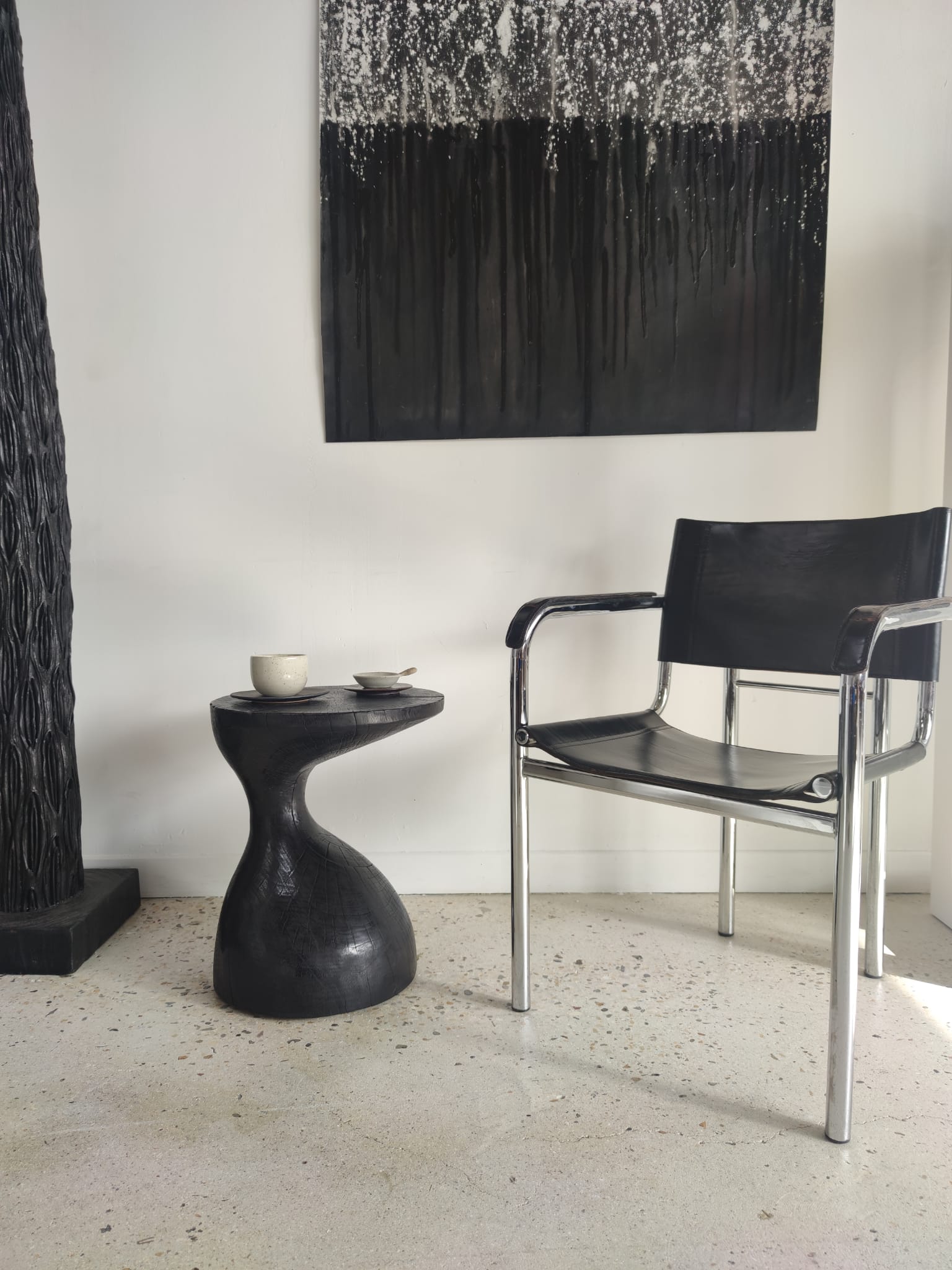 Sofa end in solid wood monoxyl organic shape black color