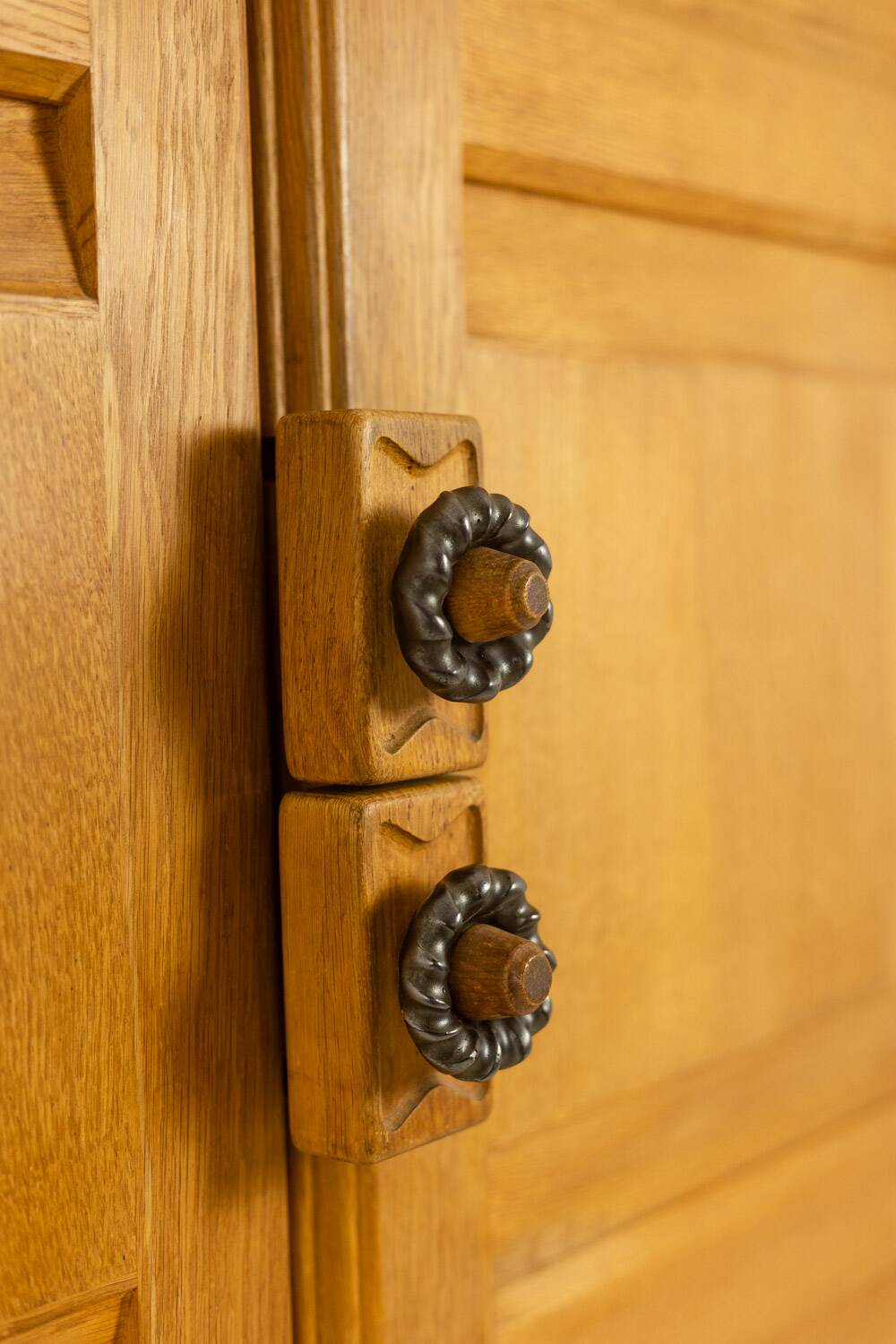 Guillerme and Chambron. Oak wardrobe with integrated secretary. 1970-80.