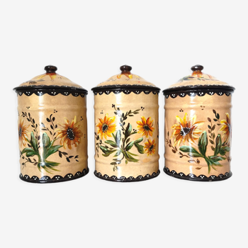 Set e 3 metal pots painted with flowers