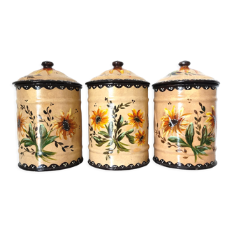 Set e 3 metal pots painted with flowers