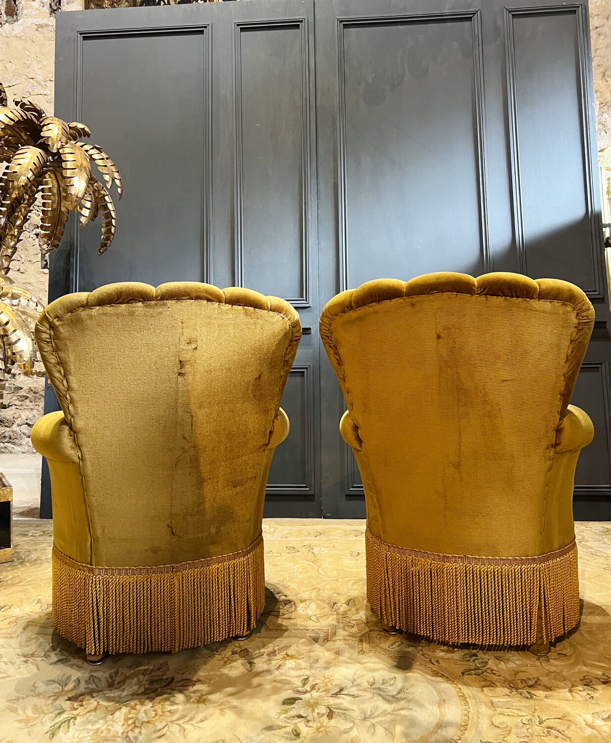 Pair of velvet Napoleon III style armchairs