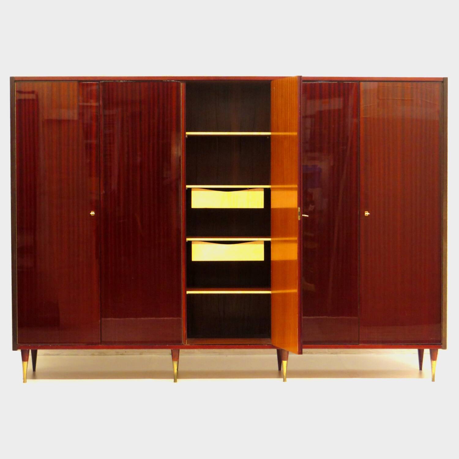 Large vintage 5-door mid century modern design wardrobe in mahogany, 1960s