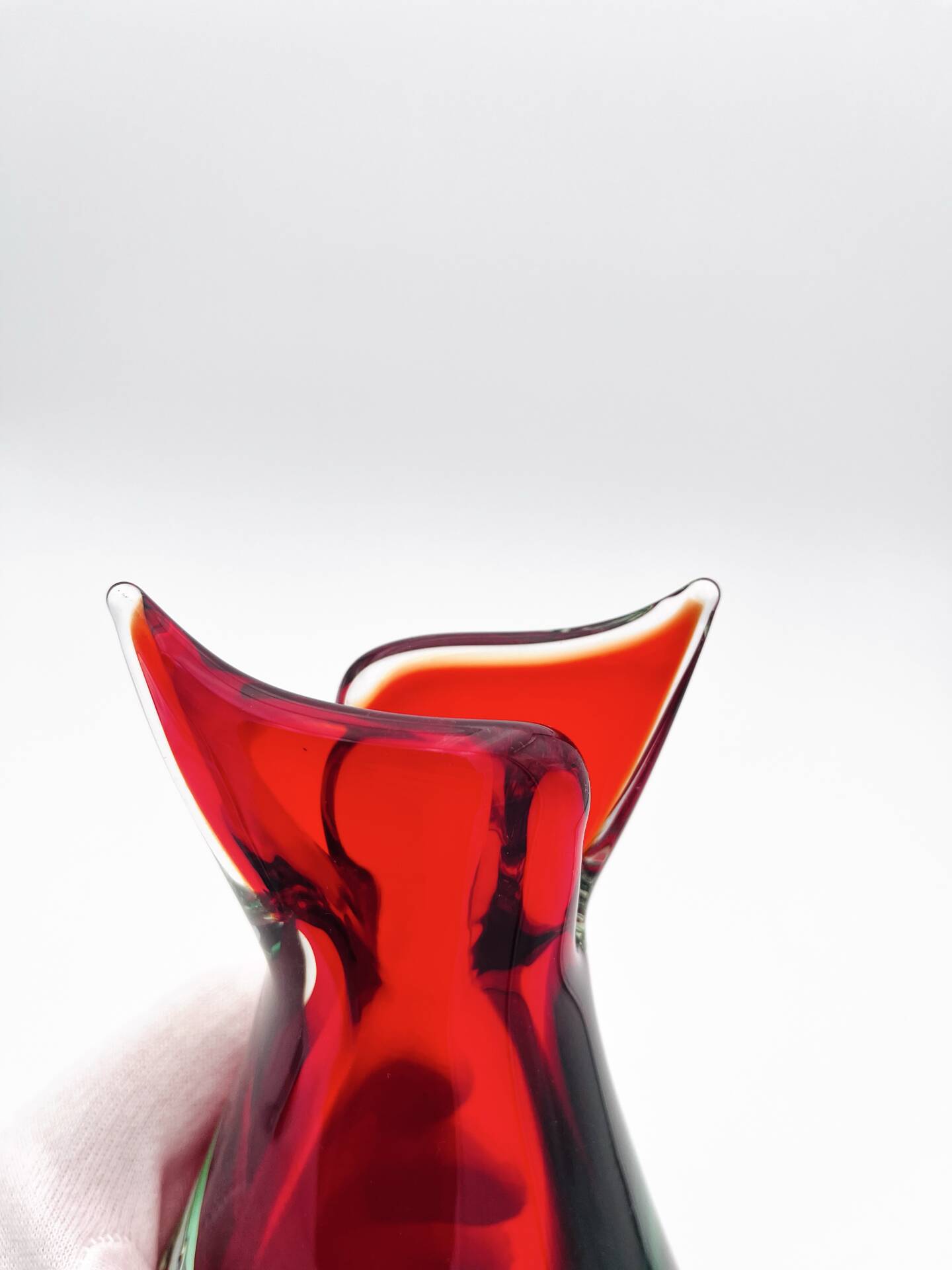 Vase sculpture murano michele onesto oball sommerso rouge vert 23.5cm