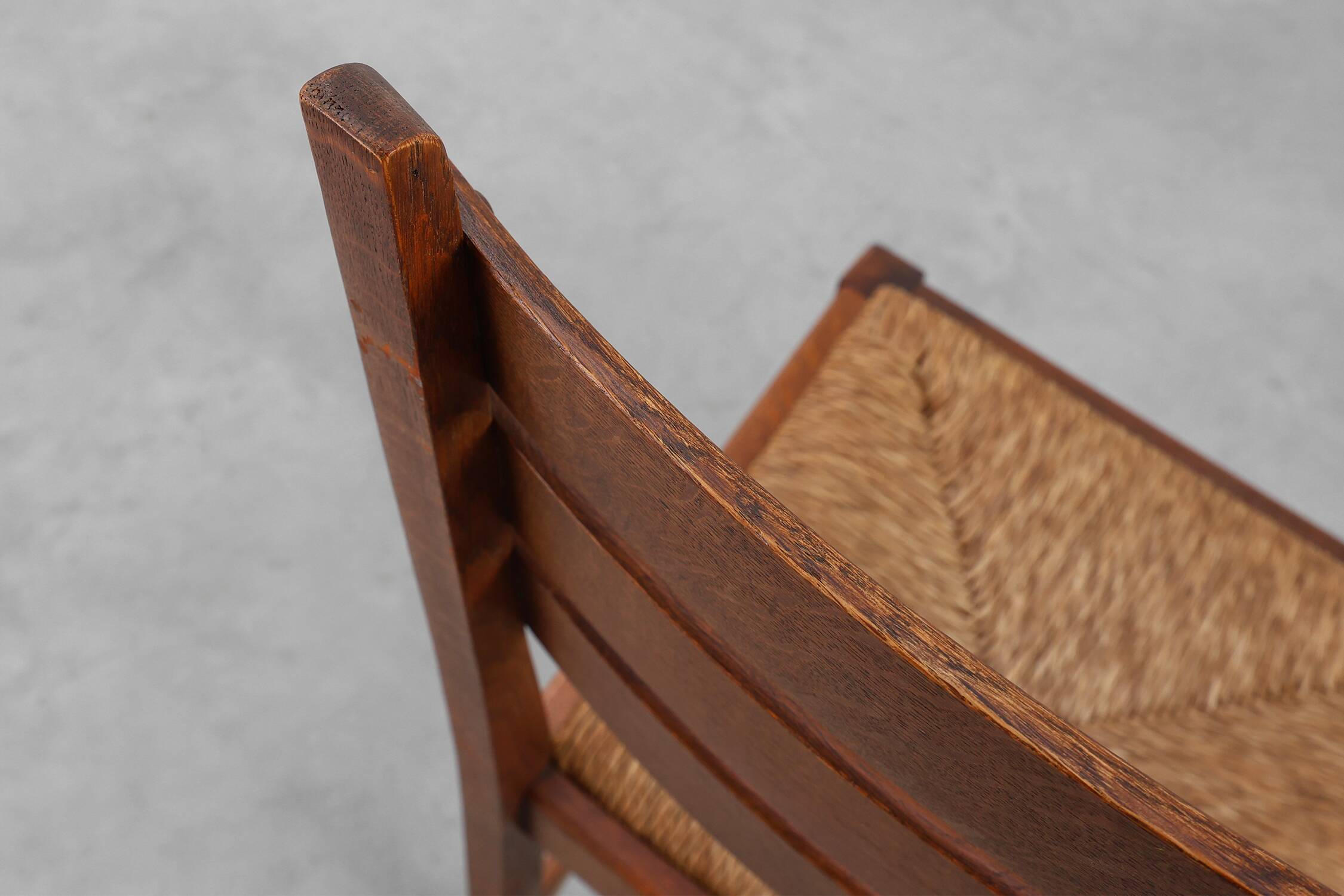 Mid-Century Brutalist Oak and Wicker Chair, Belgium, 1960