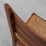 Mid-Century Brutalist Oak and Wicker Chair, Belgium, 1960