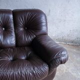 Set of 2 Mid-Century Dark Brown Leather Club Chairs — Tufted, Rounded Space Age Design