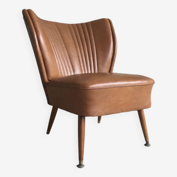 Cocktail armchair in brown imitation leather - vintage 1960s